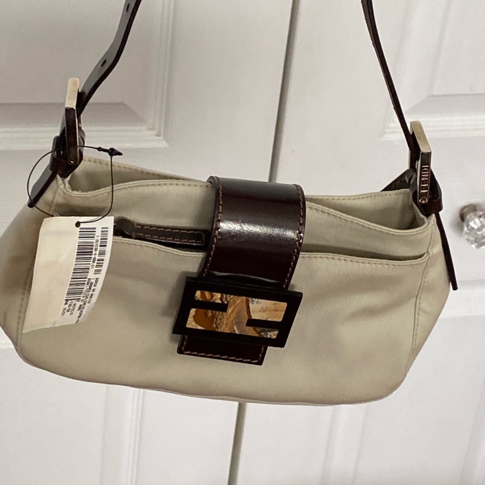 Authentic Fendi cream baguette shoulder bag